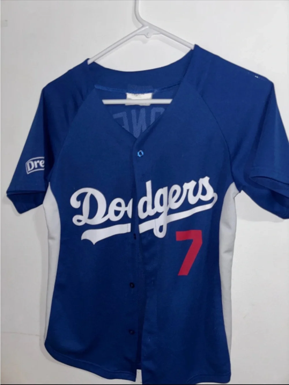 Nike Kids Royal Blue Dodgers Button-Front Jersey with Red 7
